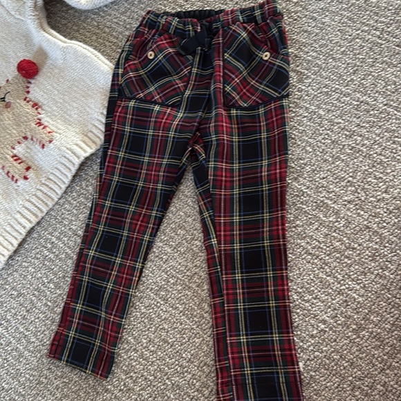 Zara Kids Knit Rudolf Red Black Plaid Holiday Sweater Pants 3 4 Cream - Picture 3 of 6